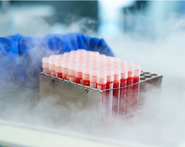 Cryogenic biological sample vials stored for biorepository services