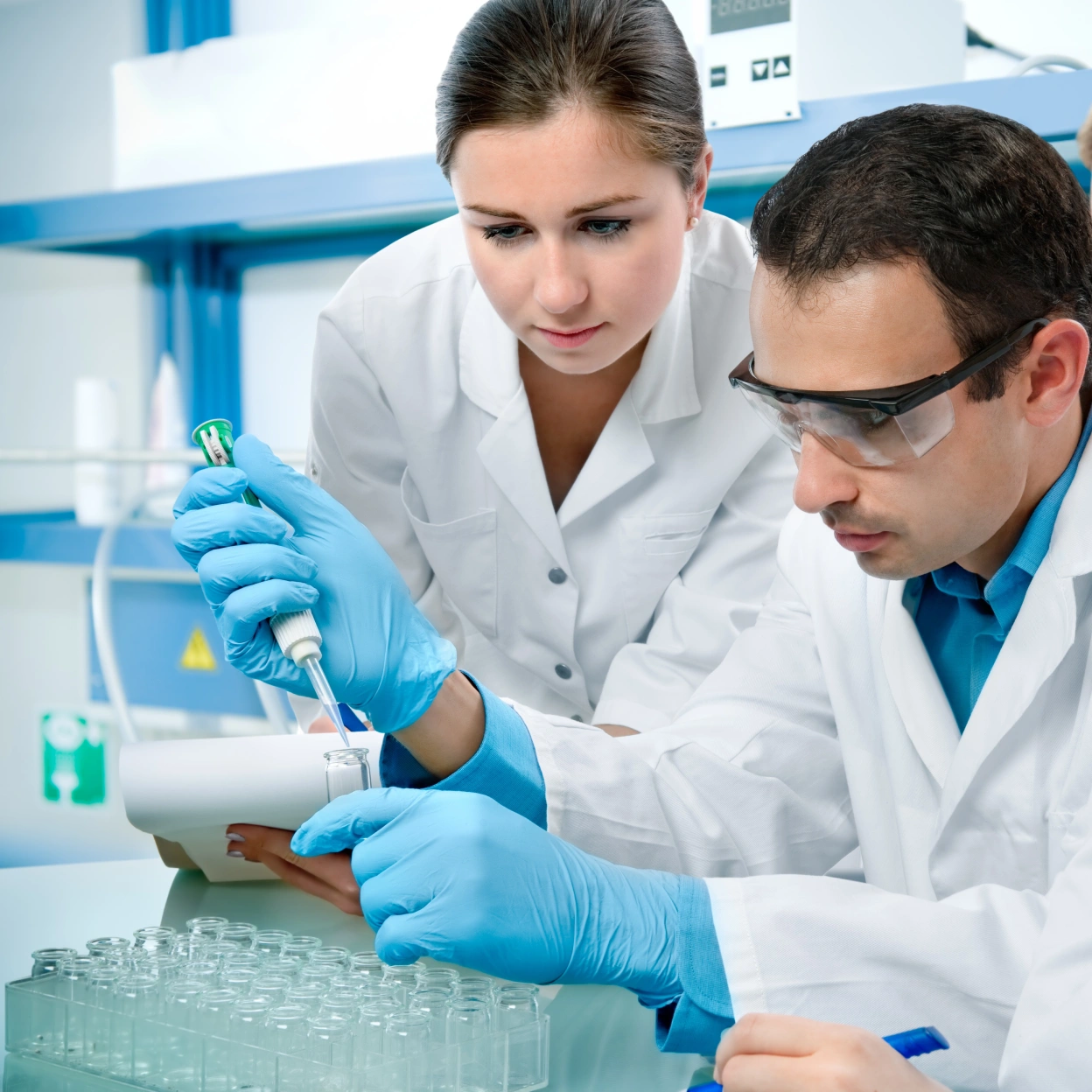 Scientists conducting cell therapy process development in a laboratory